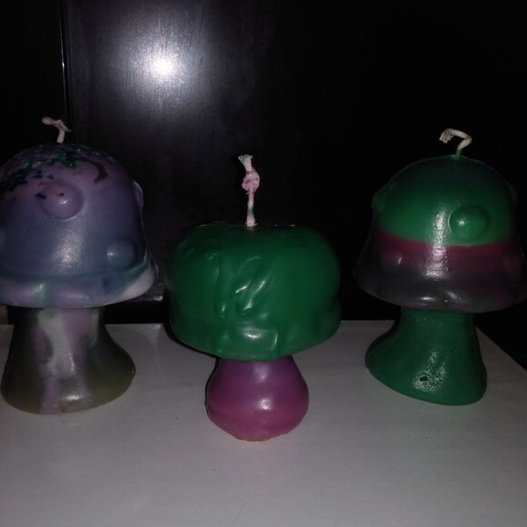 Handcrafted Upcycled Mushroom Candles Set Of 3 - Picture 1 of 12